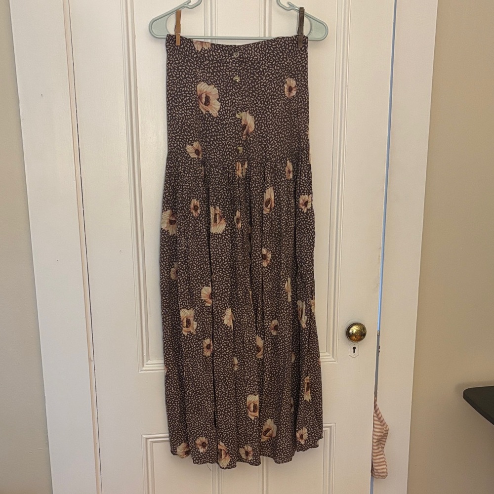 H&M Floral Print Maxi Skirt - Brown and Cream